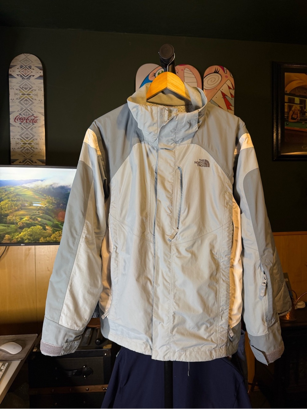 The North Face HyVent Winter Jacket Color Block Gray & Blue Large Womens